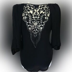 Stoosh Women’s Top Blouse Pullover with Lace Back and front Tie Size M